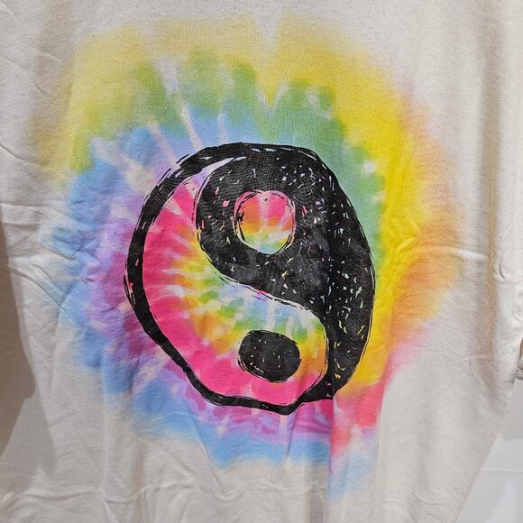 DOM Tie Dye Graphic Yin and Yang Short Sleeve Cream Colorful Tee Size XL - Picture 2 of 6